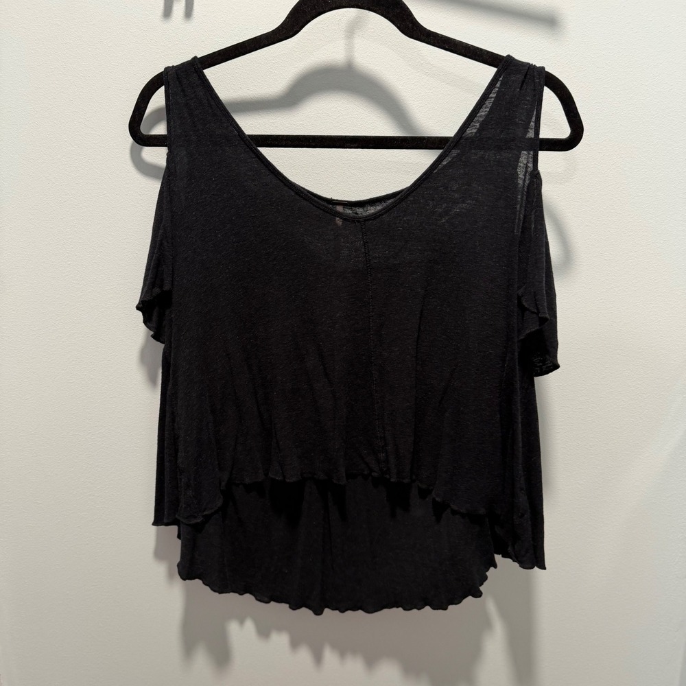 Free People Cold Shoulder Top Black XS Boho Festival Casual